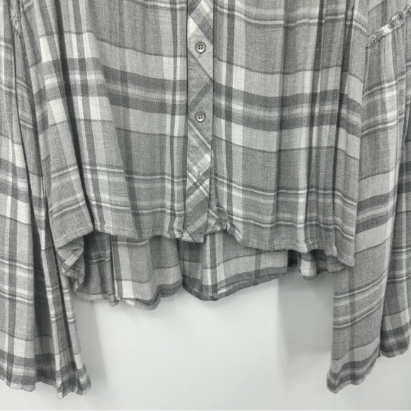 Cloth & Stone Anthropologie Gray White Plaid Top Pleats XS Cropped | G1868 - Picture 3 of 9